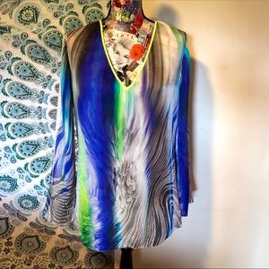 🐇Elie Tahari Silk Pattern V-Neck Loose Blouse